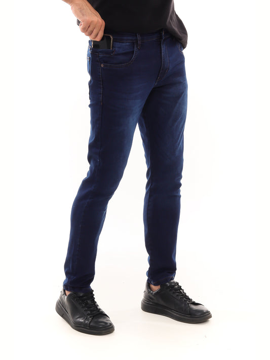 Calça Jeans Skinny Azul Escuro Com Bolso Celular