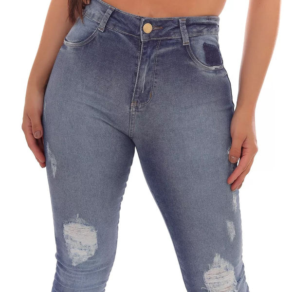 Calça Jeans PRS Skinny Barra Rasgada Com Bolso Celular