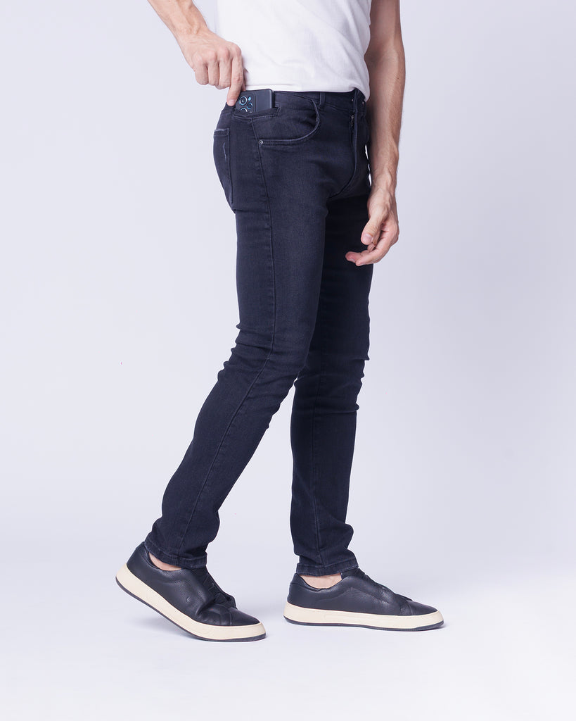 Calça Jeans PRS Preta Skinny Com Bolso Celular