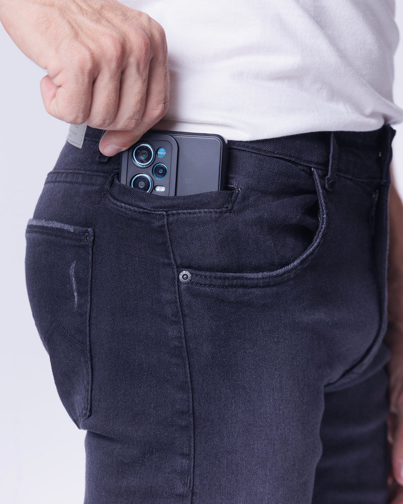 Calça Jeans PRS Preta Skinny Com Bolso Celular