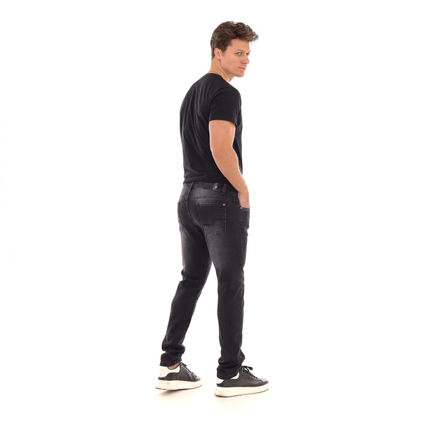 Calça Jeans Preta PRS Skinny Sem Bolso Celular