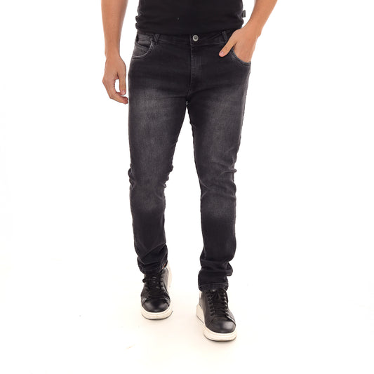 Calça jeans skinny masculina preta com lavagem discreta