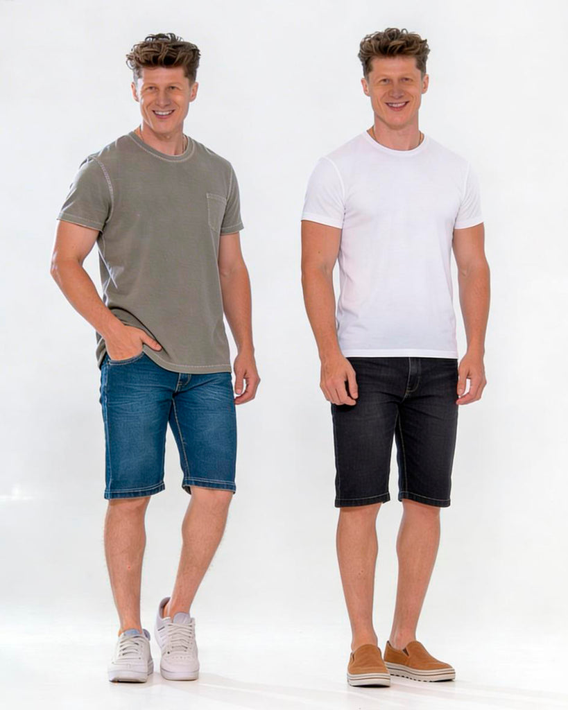 Kit Bermuda Jeans Azul e Preta