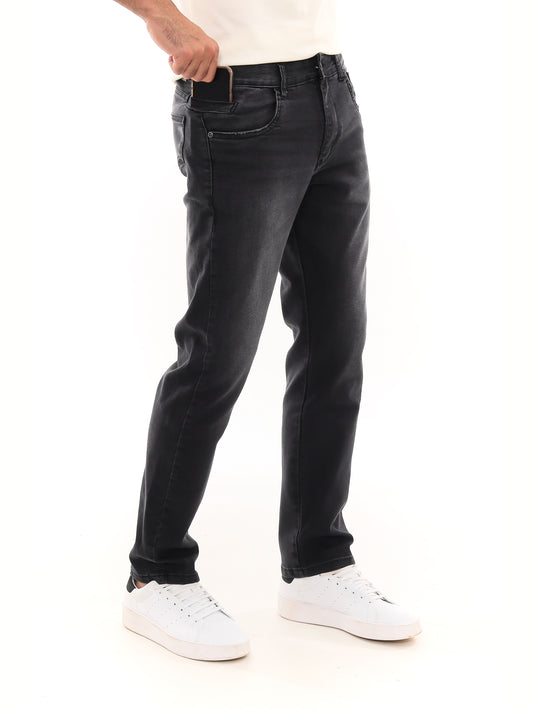 Calça jeans preta masculina com bolso para celular