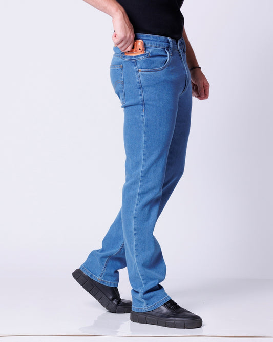 Calça Jeans Cowboy Masculina Country com Bolso Celular Azul Clara
