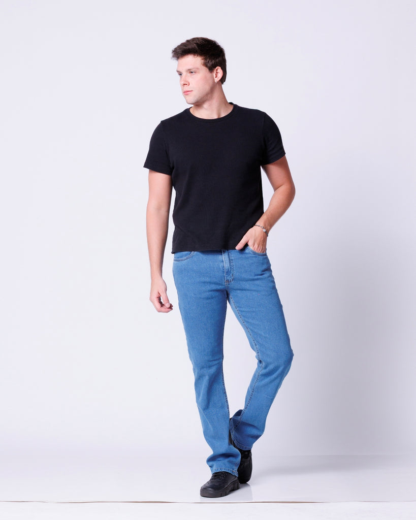 Calça Jeans Cowboy Masculina Country com Bolso Celular Azul Clara