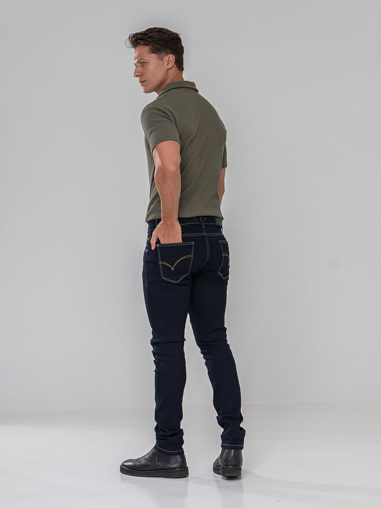Calça Jeans PRS Skinny Escura Com Bolso Celular