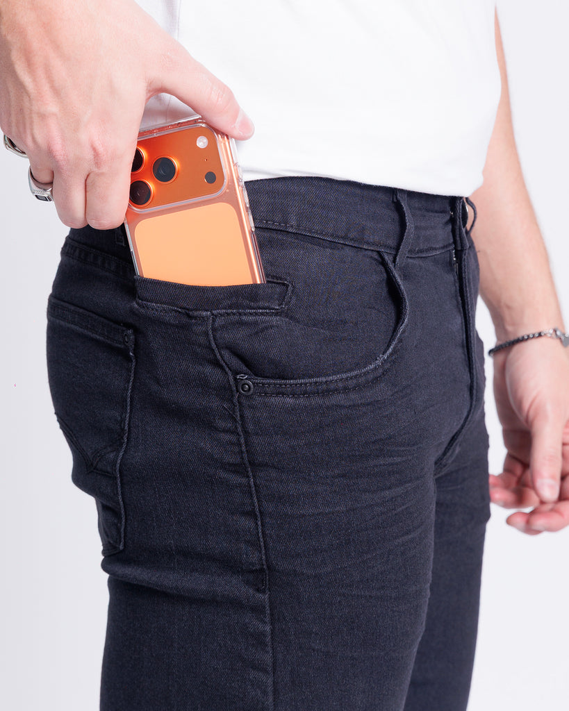 Calça Jeans PRS Skinny Preta Com Bolso Celular