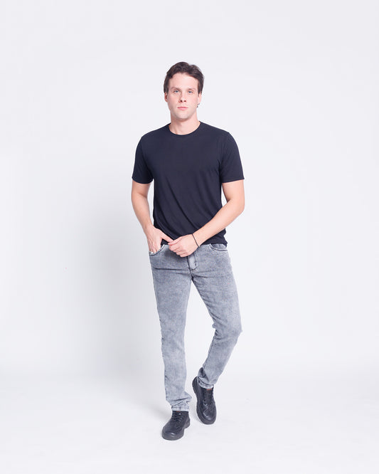 Calça Jeans PRS Skinny Black Marmorizada Com Bolso Celular