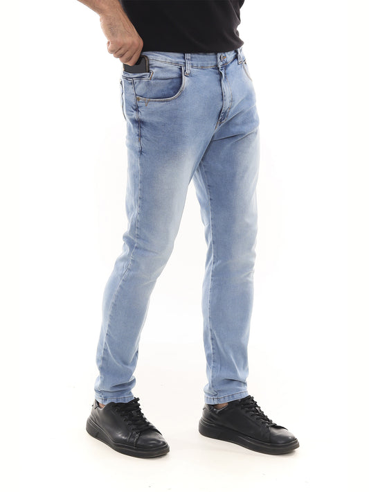 Calça jeans skinny masculina clara com bolso celular
