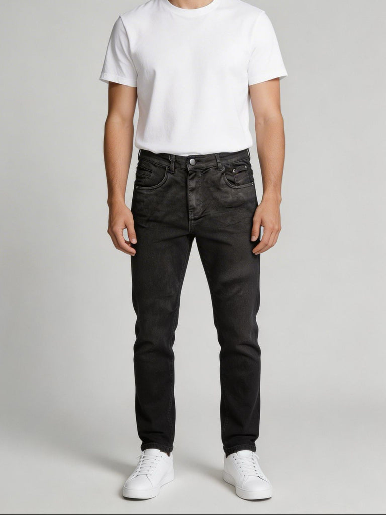 Calça Jeans PRS Preta Lisa Skinny Com Bolso Celular