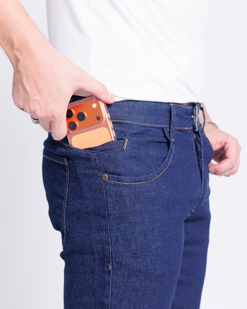 Calça Jeans PRS Azul Lisa Skinny Com Bolso Celular
