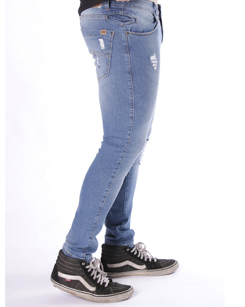 Calça Jeans PRS Super Skinny Detalhes Puídos Com Bolso Celular