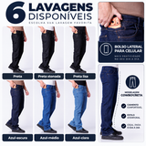 Calça Jeans Reta Com Bolso Celular Várias Cores