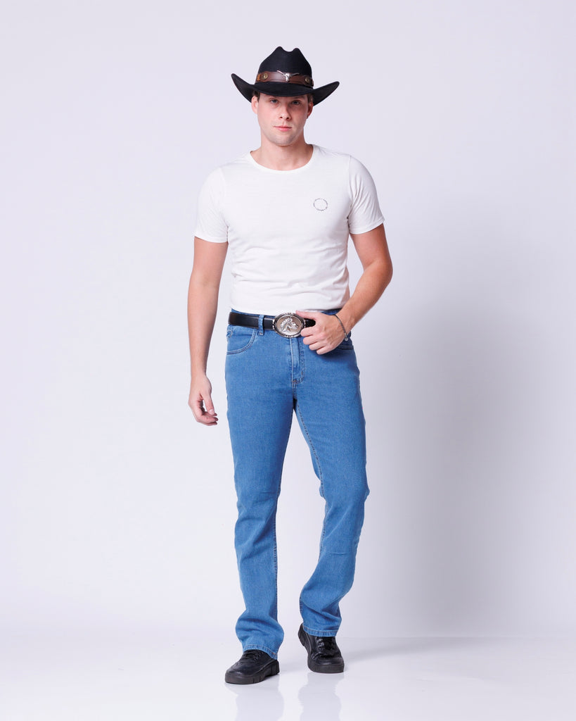 Calça Jeans Reta Com Bolso Celular Várias Cores