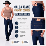 Calça Jeans Cowboy Masculina Country com Bolso Celular Azul