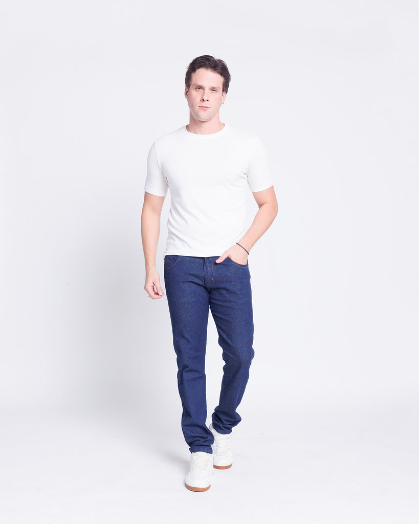 Calça Jeans PRS Azul Lisa Skinny Com Bolso Celular