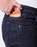 Calça Jeans Reta Com Bolso Celular Várias Cores