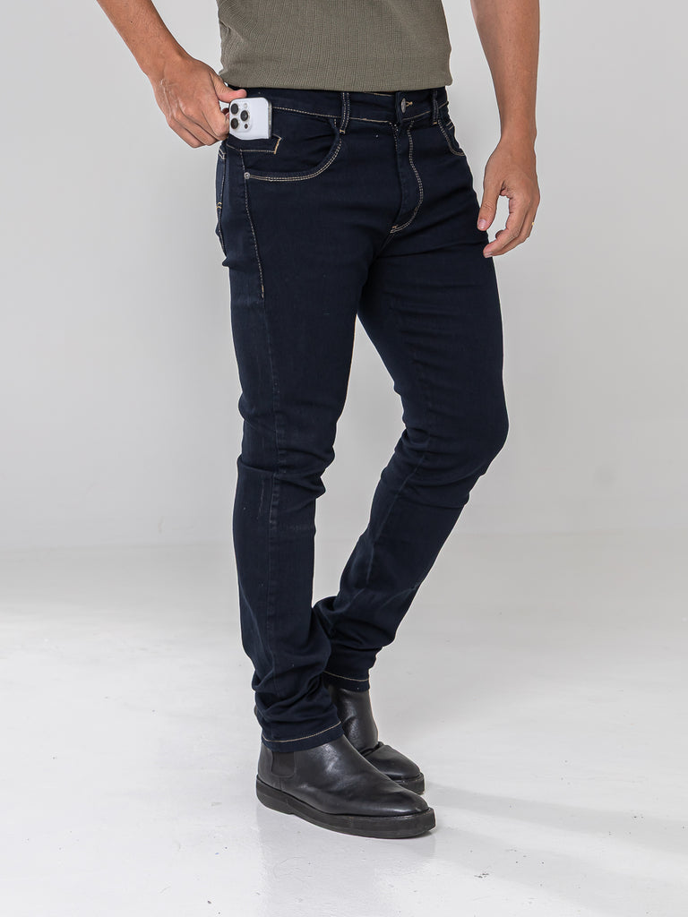 Calça Jeans PRS Skinny Escura Com Bolso Celular
