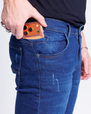 Calça Jeans PRS Skinny Blue Puídos Com Bolso Celular