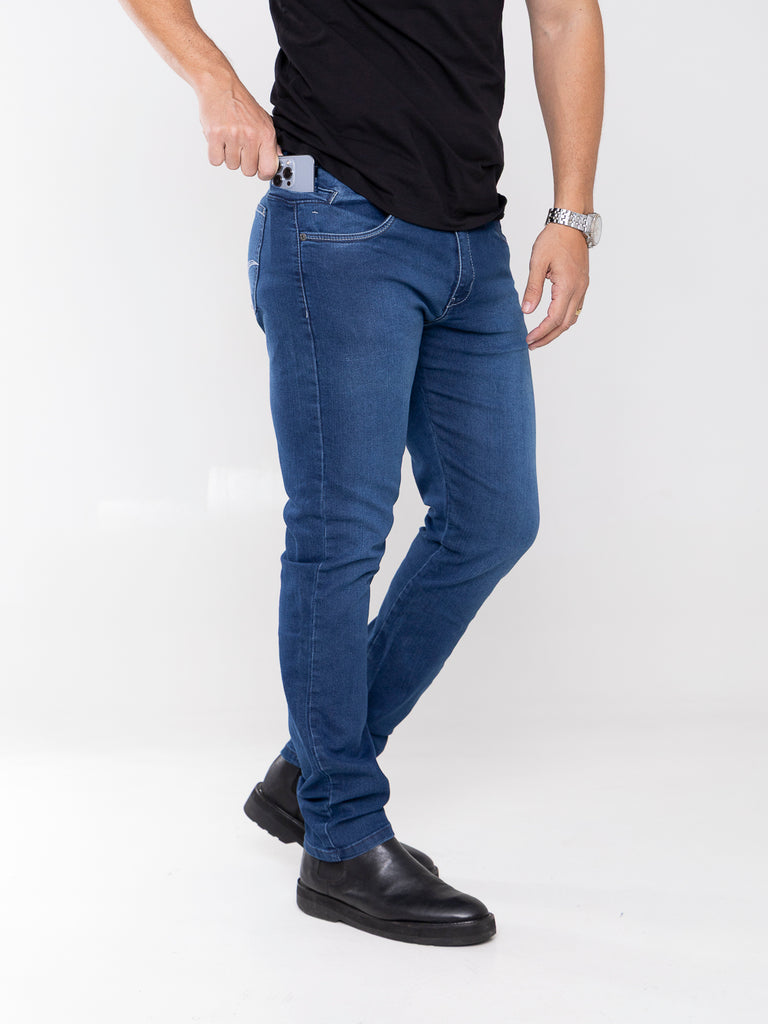 Calça Jeans PRS Skinny Azul Básica Com Bolso Celular