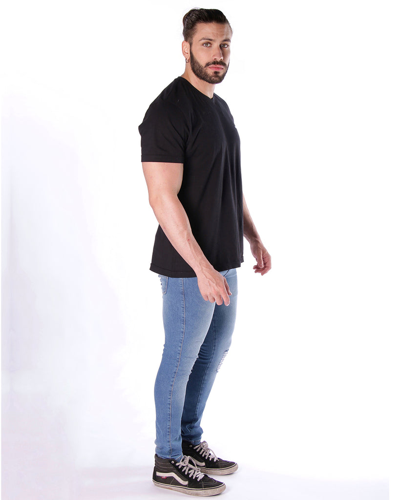 Calça Jeans PRS Super Skinny Detalhes Puídos Com Bolso Celular