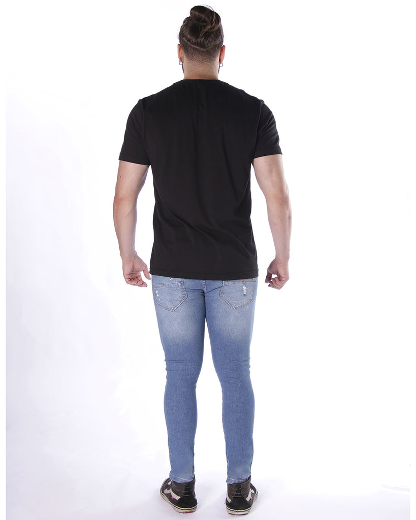 Calça Jeans PRS Super Skinny Detalhes Puídos Com Bolso Celular