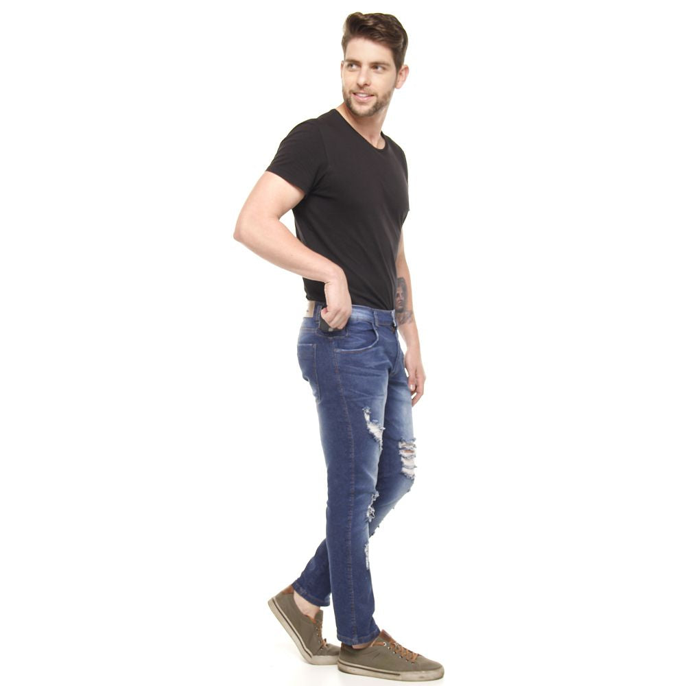 Calça Jeans PRS Super Skinny Destroyed Com Bolso Celular