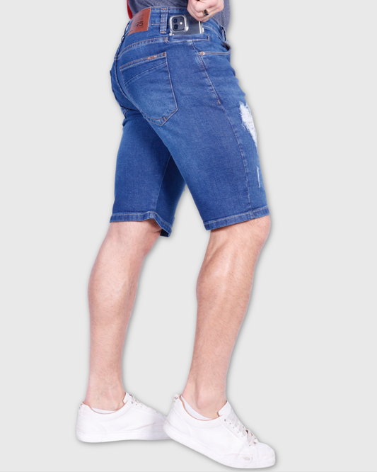 Bermuda masculina jeans azul com bolso para celular