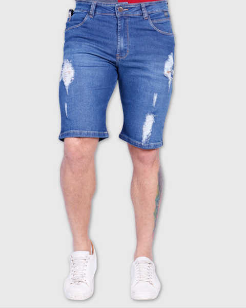 Bermuda Jeans PRS Azul Rasgos Com Bolso Celular